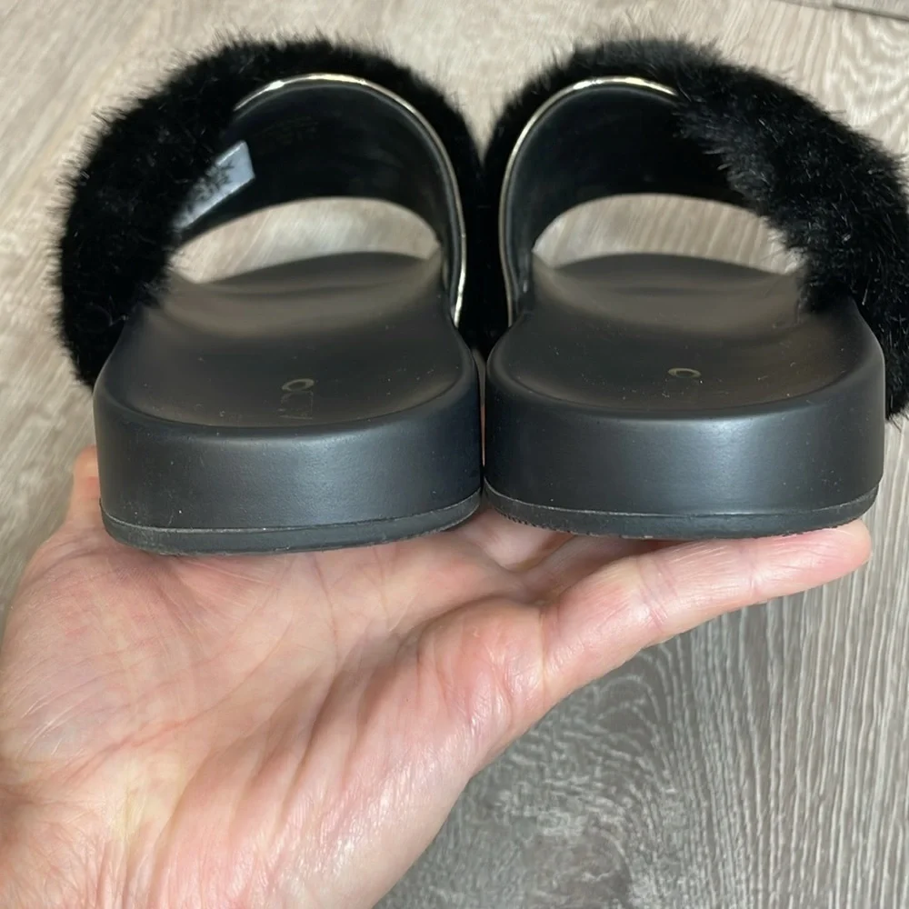 Aldo Gotta Black & Metallic Faux Fur Slide Sandal 7.5